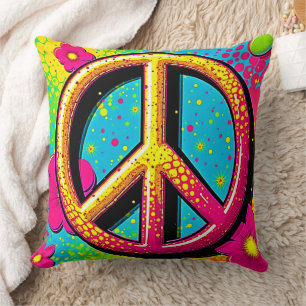 Coussin Fleur de pouvoir groovy de la paix