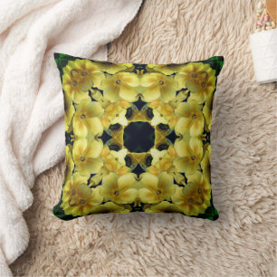 Coussin Fleur de Primrose jaune Art Abstrait