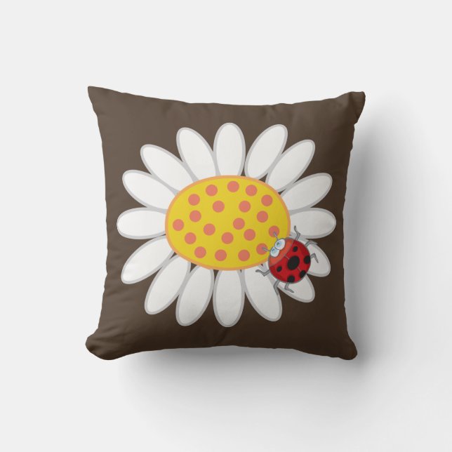 Coussin Fleur de printemps de Ladybugs rouges marguerites  (Recto)