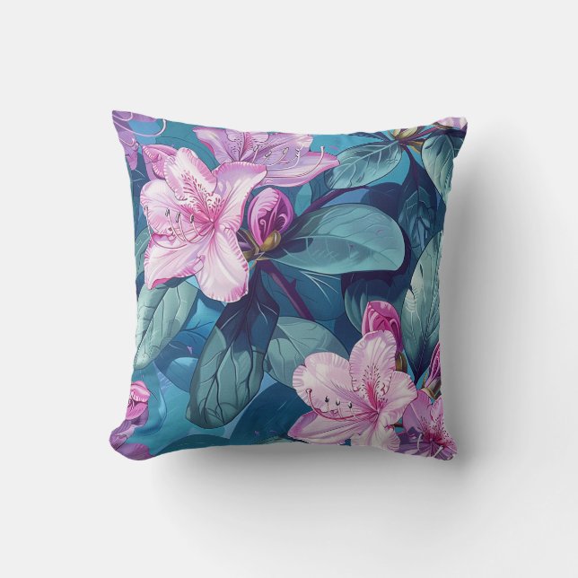 Coussin Fleur de rhododendron pourpre fleurie de pétales (Recto)