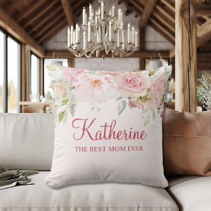 Coussin Fleur de rose rose pastel Floral La meilleure mama