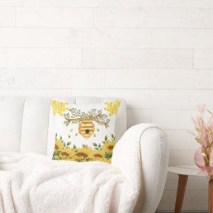 Coussin Fleur de tournesol ruche d'abeille