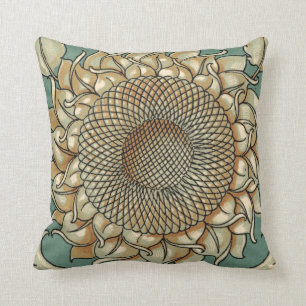 Coussin Fleur de tournesol sur l'arrière - plan bleu-vert