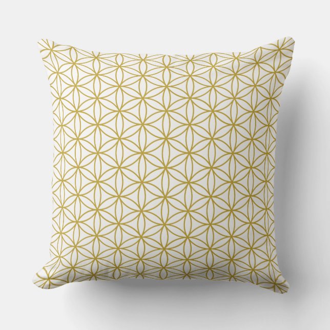 Coussin Fleur de vie Motif répété - Or sur blanc (Recto)