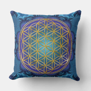 Coussin Fleur de vie - or - fractale 1