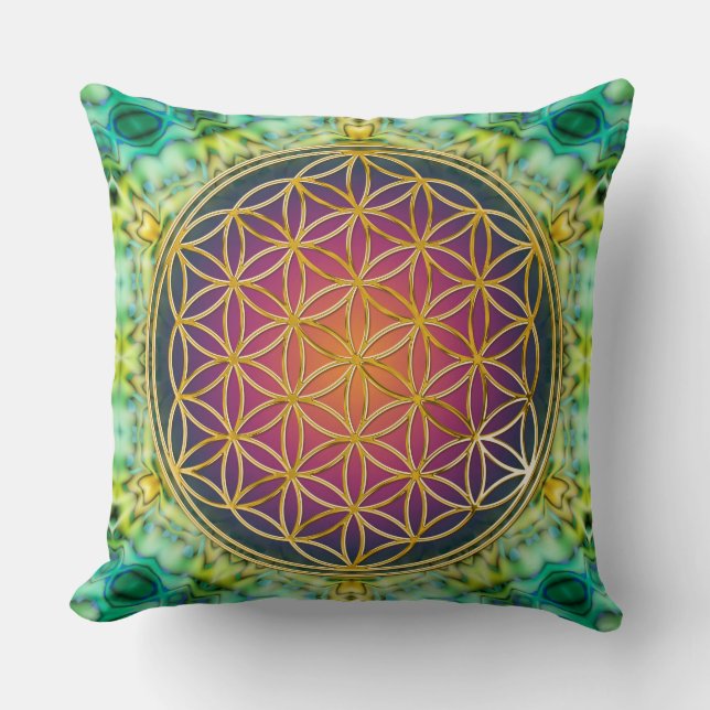 Coussin Fleur de Vie - or - fractale 2 (Recto)