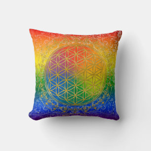 Coussin Fleur de vie - Ornement Arc-en-ciel or