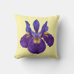 Coussin Fleur d'Iris Pourpre Art Botanique Aquarelle Flora