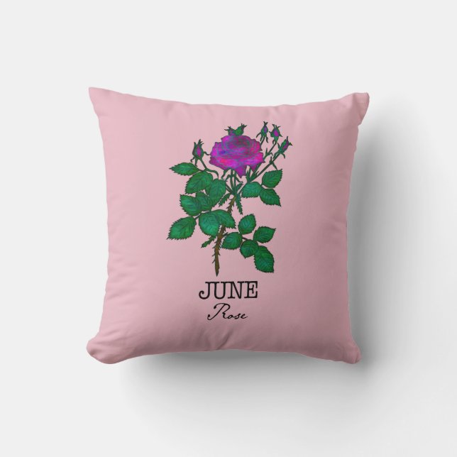 Coussin Fleur du mois de naissance Juin Rose (Recto)