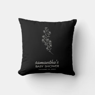 Coussin Fleur élégante noire dessinée à la main en miniatu
