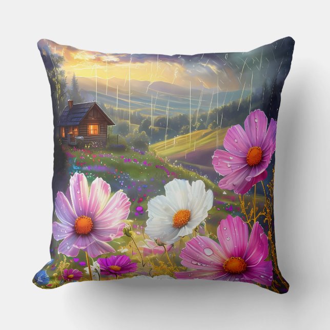 Coussin Fleur éphémère : Symphonie de la pluie et de la lu (Recto)