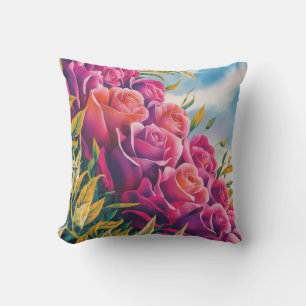 Coussin Fleur éthérée : Symphonie de rose aquarelle abstra