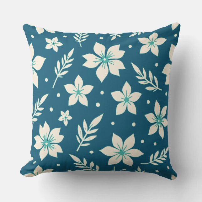Coussin Fleur étoile et crème Feuille et Turquoise (Recto)