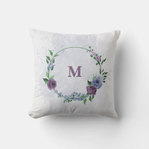 Coussin Fleur floral bleu poussiéreux violet 