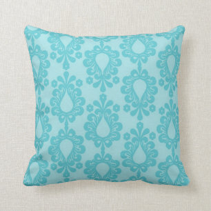 Coussin fleur florale damassée bleu jolie à deux tons
