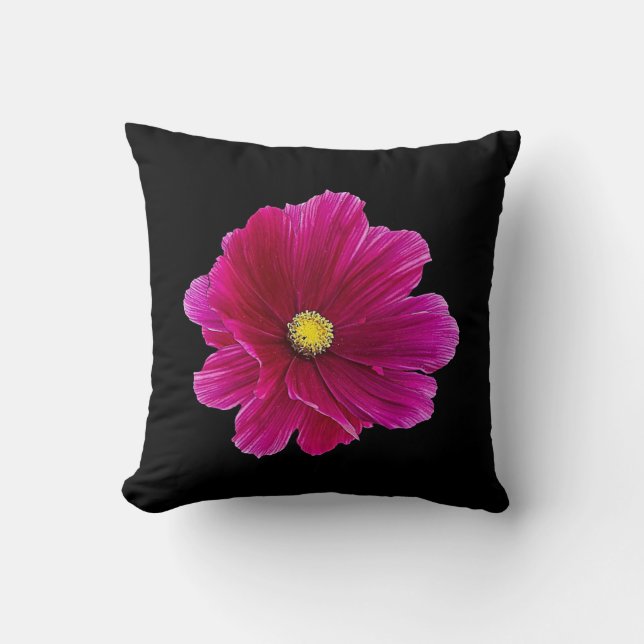 COUSSIN FLEUR FUCHSIA MAGNIFIQUE SUR LE NOIR DE BOIS (Recto)