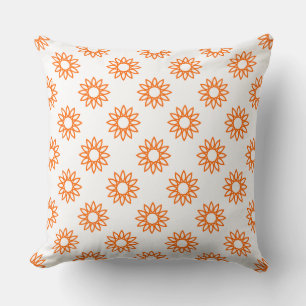 Coussin Fleur géométrique 01 - Orange sur blanc