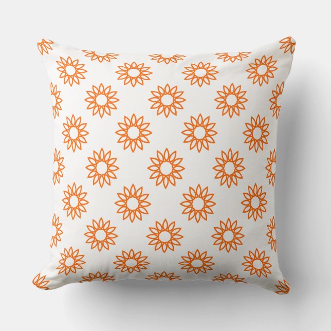 Coussin Fleur géométrique 01 - Orange sur blanc (Recto)