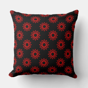 Coussin Fleur géométrique 01 - Rouge sur noir