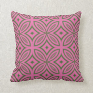 Coussin Fleur géométrique rose et vert abstrait motif
