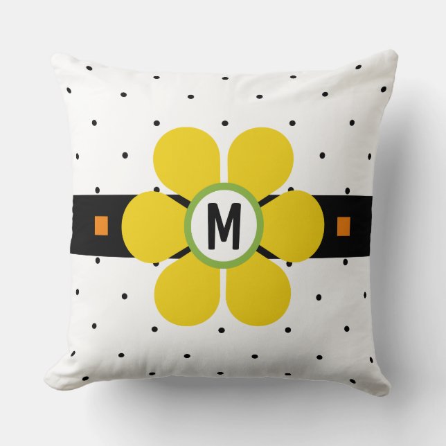Coussin Fleur Jaune Milieu de Siècle Power (Recto)