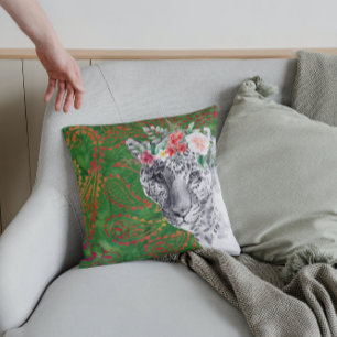 Coussin Fleur Léopard Jungle Batik