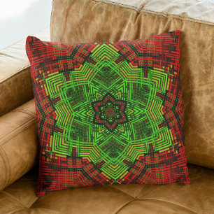 Coussin Fleur Mandala de tissage rouge et vert