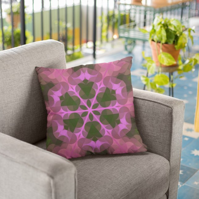 Coussin Fleur Mandala Retro rose et vert (Créateur téléchargé)