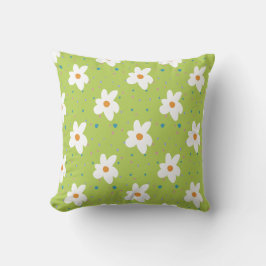 Coussin Fleur marguerite et points vert heureux