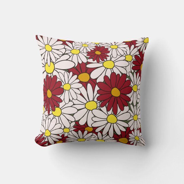 Coussin Fleur marguerite rouge blanc (Recto)