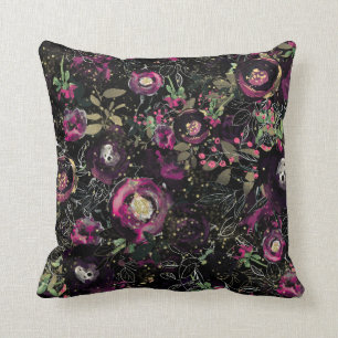 Coussin Fleur moderne de prune de baie d'humeur sombre