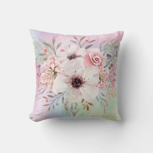 Coussin Fleur Moderne Pastel Rose Clair Aquarelle