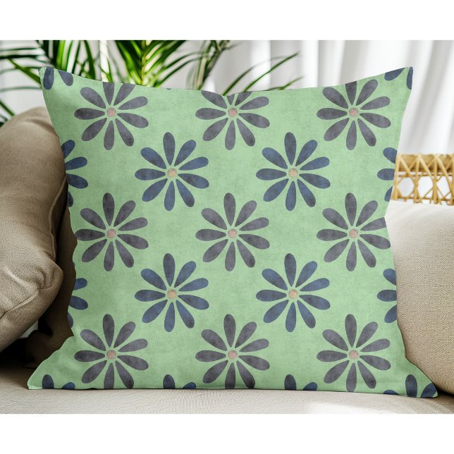 Coussin Fleur motif gris bleu simple et moderne Sage Green (Créateur téléchargé)