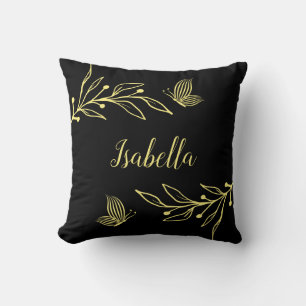Coussin Fleur noire élégante romantique en or