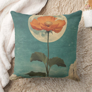 Coussin Fleur orange Lune - Charme Boho Vintage