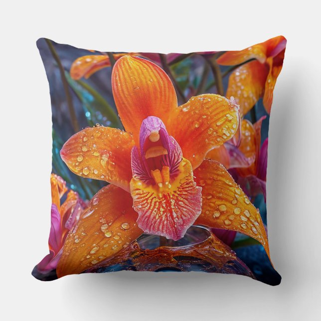 Coussin Fleur orchidée orange (Recto)