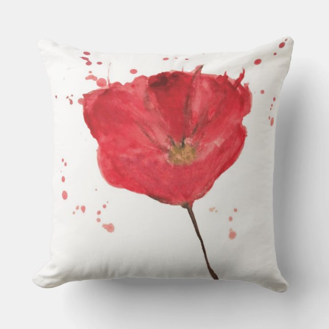 Coussin Fleur peinte 2 de pavot d'aquarelle (Recto)