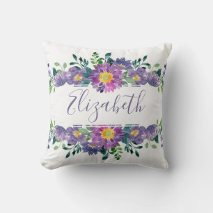 Coussin Fleur personnalisée aquarelle violette