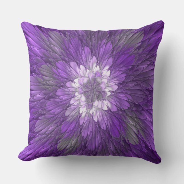 Coussin Fleur psychédélique violette Abstraite Fractal Art (Recto)