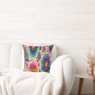 Coussin Fleur Retro Arc-en-Ciel Hippie