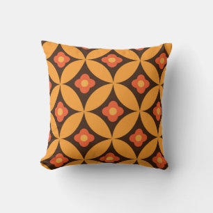 Coussin Fleur rétro sur cercles orange du milieu du siècle