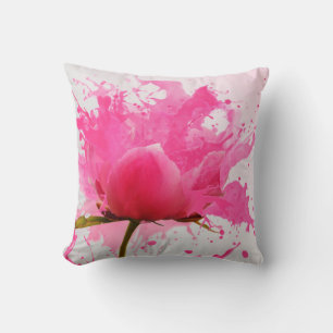 Coussin Fleur rose abstraite éclaboussure de peinture