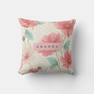 Coussin Fleur Rose Élégante Pastel Personnalisée