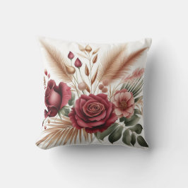 Coussin Fleur rose moderne de couleur rouge avec eucalyptu