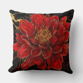 Coussin Fleur rouge avec or et noir