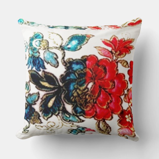 Coussin Fleur Rouge Et Bleu (Recto)