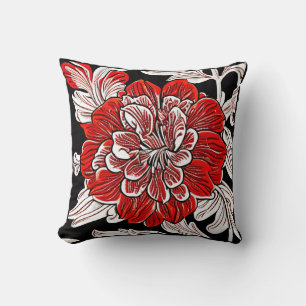 Coussin Fleur rouge noir et blanc Art Nouveau