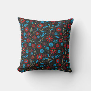Coussin Fleur Rouge Or Bleu Parties scintillant noire Moti