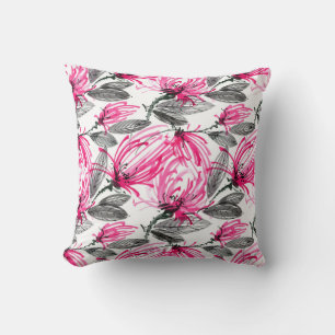 Coussin Fleur rouge orientale : Motif d'aquarelle.