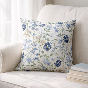Coussin Fleur sauvage aquarelle bleue